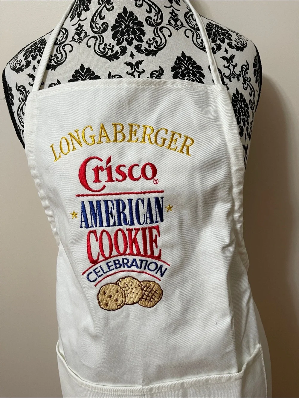Longaberger White Crisco American Cookie Celebration Embroidered Apron